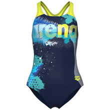 Load image into Gallery viewer, arena-girls-light-tricks-swimsuit-swim-pro-back-navy-soft-green-multi-008309-760-ontario-swim-hub-2