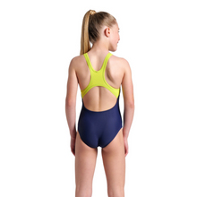 Load image into Gallery viewer, arena-girls-light-tricks-swimsuit-swim-pro-back-navy-soft-green-multi-008309-760-ontario-swim-hub-4
