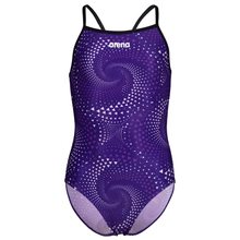 Load image into Gallery viewer, arena-girls-swimsuit-fireflow-lightdrop-back-black-team-purple-010406-900-ontario-swim-hub-2