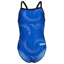 Load image into Gallery viewer, arena-girls-swimsuit-fireflow-lightdrop-back-black-team-royal-010406-200-ontario-swim-hub-2