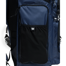 Load image into Gallery viewer, Close-up of a blue and black backpack pocket on a white background