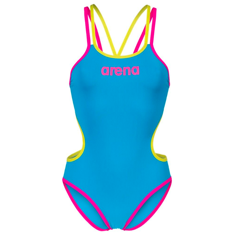 Women's Double Cross Back One Piece Swimsuit - Bright Coral/Blue