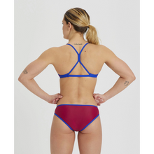 Load image into Gallery viewer,     arena-womens-icons-logo-triangle-top-bikini-burgundy-neon-blue-005096-580-ontario-swim-hub-2