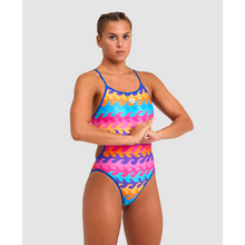 Load image into Gallery viewer,     arena-womens-reversible-swimsuit-allover-challenge-back-neon-blue-multi-005897-700-ontario-swim-hub-6