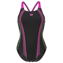 Load image into Gallery viewer, arena-womens-swimsuit-clear-lines-v-back-black-very-fuchsia-010255-590-ontario-swim-hub-2