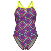 Load image into Gallery viewer, arena-womens-swimsuit-floral-challenge-back-violet-multi-artic-lime-011649-696-ontario-swim-hub-2
