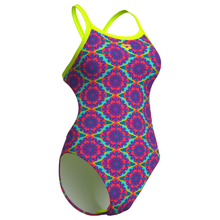 Load image into Gallery viewer, arena-womens-swimsuit-floral-challenge-back-violet-multi-artic-lime-011649-696-ontario-swim-hub-3