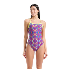 Load image into Gallery viewer, arena-womens-swimsuit-floral-challenge-back-violet-multi-artic-lime-011649-696-ontario-swim-hub-5
