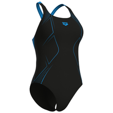 Load image into Gallery viewer, arena-womens-swimsuit-graphic-swim-pro-back-inner-bra-black-turquoise-011183-580-ontario-swim-hub-3