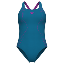 Load image into Gallery viewer, arena-womens-swimsuit-graphic-swim-pro-back-inner-bra-blue-cosmo-very-fuchsia-011183-690-ontario-swim-hub-2