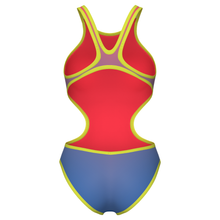 Load image into Gallery viewer, arena-womens-swimsuit-one-shaded-print-tech-one-back-bright-coral-royal-multi-soft-green-011637-986-ontario-swim-hub-4
