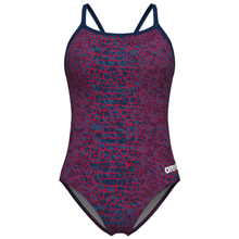 Load image into Gallery viewer, arena-womens-swimsuit-snakeskin-lightdrop-back-navy-team-redwhiteblue-010157-417-ontario-swim-hub-2