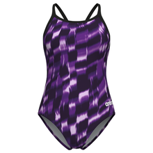 Load image into Gallery viewer, arena-womens-swimsuit-wave-lightdrop-back-black-team-purple-011640-900-ontario-swim-hub-2