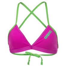Load image into Gallery viewer, arena-womens-team-swim-top-tie-back-solid-very-fuchsia-team-green-004768-960-ontario-swim-hub-1
