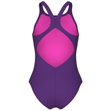 Load image into Gallery viewer, girls-swimsuit-arena-multi-colours-v-back-plum-multi-plum-009007-909-ontario-swim-hub-4