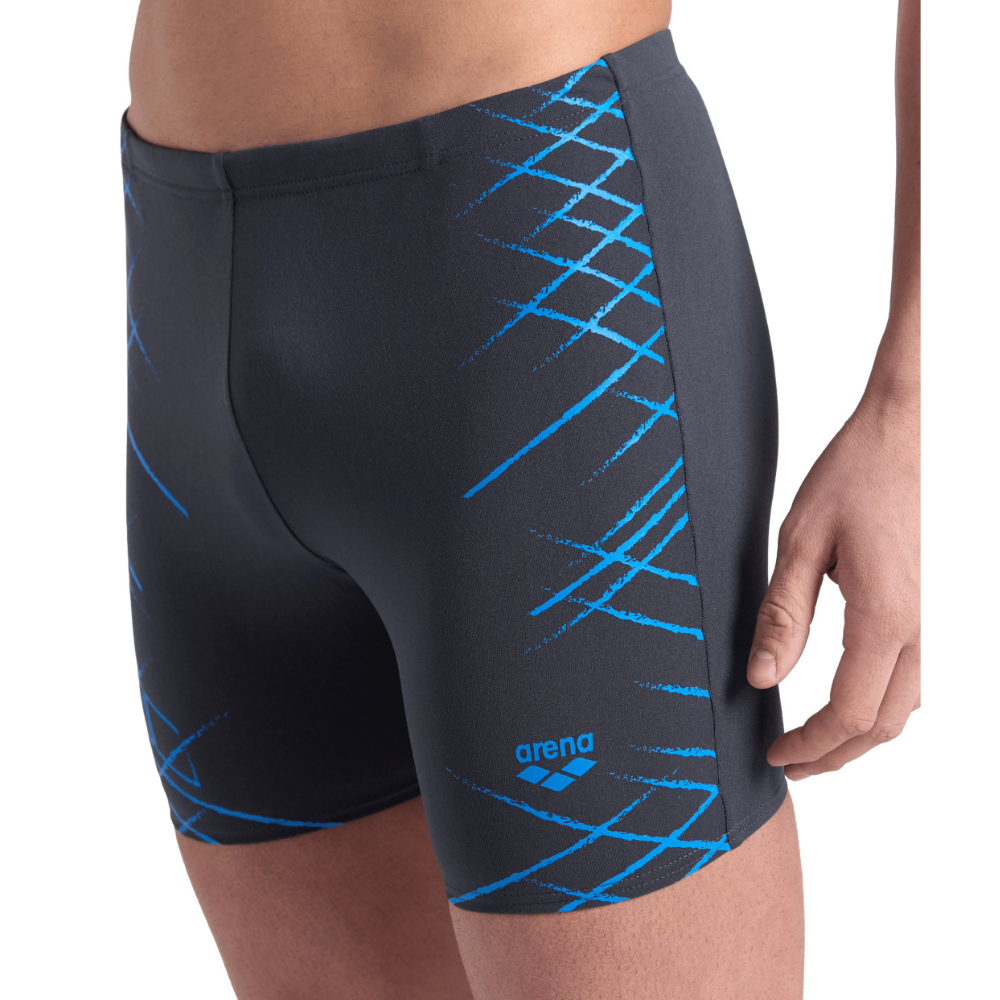 MEN'S ARENA SWIM MID JAMMER STRAIGHT LINES - ASPHALT/BLUE