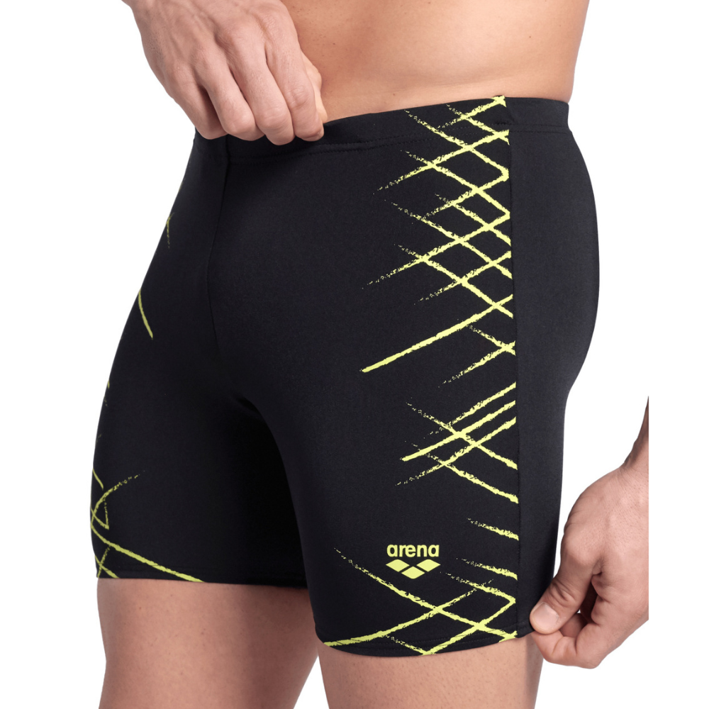 MEN'S ARENA SWIM MID JAMMER STRAIGHT LINES - BLACK/SOFT