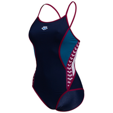 Load image into Gallery viewer,     womens-arena-icons-swimsuit-super-fly-back-stripe-panel-navy-blue-cosmo-white-red-006644-761-ontario-swim-hub-1
