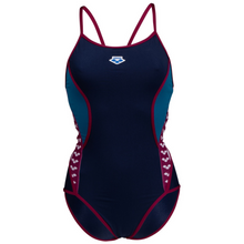 Load image into Gallery viewer,     womens-arena-icons-swimsuit-super-fly-back-stripe-panel-navy-blue-cosmo-white-red-006644-761-ontario-swim-hub-2