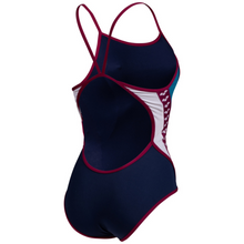 Load image into Gallery viewer,      womens-arena-icons-swimsuit-super-fly-back-stripe-panel-navy-blue-cosmo-white-red-006644-761-ontario-swim-hub-3