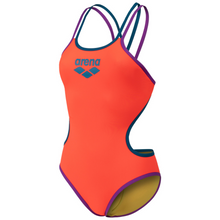 Load image into Gallery viewer, womens-arena-one-double-cross-back-swimsuit-bright-coral-purple-blue-cosmo-004732-998-ontario-swim-hub-1