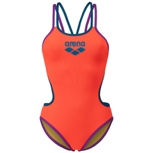 Load image into Gallery viewer, womens-arena-one-double-cross-back-swimsuit-bright-coral-purple-blue-cosmo-004732-998-ontario-swim-hub-2