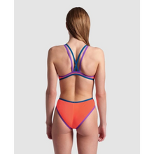 Load image into Gallery viewer, womens-arena-one-double-cross-back-swimsuit-bright-coral-purple-blue-cosmo-004732-998-ontario-swim-hub-6