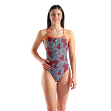 Load image into Gallery viewer, womens-arena-swimsuit-geometry-booster-back-multi-black-bright-coral-010178-540-ontario-swim-hub-5