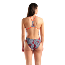 Load image into Gallery viewer, womens-arena-swimsuit-geometry-booster-back-multi-black-bright-coral-010178-540-ontario-swim-hub-6