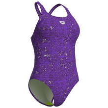 Load image into Gallery viewer, Purple swimsuit with a pattern on a white background