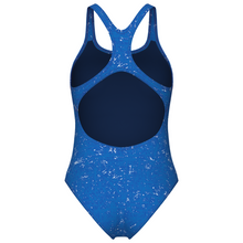 Load image into Gallery viewer, Blue swimsuit with white speckles on a white background