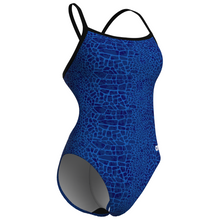 Load image into Gallery viewer, womens-arena-swimsuit-snake-skin-challenge-back-black-team-royal-010156-200-ontario-swim-hub-3
