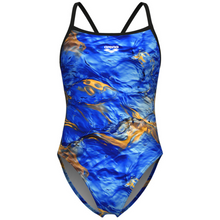 Load image into Gallery viewer, womens-swimsuit-arena-gold-leaves-challenge-back-blue-river-multi-black-009067-850-ontario-swim-hub-3