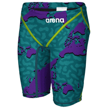Load image into Gallery viewer, arena Race Suit for Boys in Limited Edition Purple Map - Boys' Powerskin ST 2.0 Jammer front left