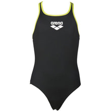Load image into Gallery viewer, ONLY SIZE 26 - GIRLS' BIG LOGO ONE-PIECE SWIMSUIT - BLACK/GREEN - OntarioSwimHub