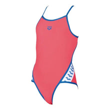 Load image into Gallery viewer, ONLY SIZE 26 - GIRLS' TEAM STRIPE ONE-PIECE SWIMSUIT - FLUO RED - OntarioSwimHub