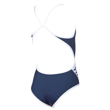 Load image into Gallery viewer, arena-girls-team-stripe-jr-superfly-back-one-piece-swimsuit-navy-white-001331-701-ontario-swim-hub