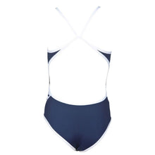 Load image into Gallery viewer, arena-girls-team-stripe-jr-superfly-back-one-piece-swimsuit-navy-white-001331-701-ontario-swim-hub