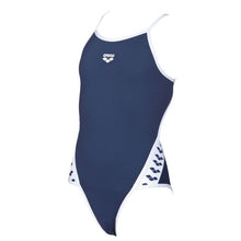 Load image into Gallery viewer, arena-girls-team-stripe-jr-superfly-back-one-piece-swimsuit-navy-white-001331-701-ontario-swim-hub