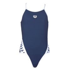 Load image into Gallery viewer, arena-girls-team-stripe-jr-superfly-back-one-piece-swimsuit-navy-white-001331-701-ontario-swim-hub