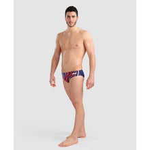 Load image into Gallery viewer, arena-mens-marbled-print-swim-brief-navy-red-multi-005554-740-ontario-swim-hub-6