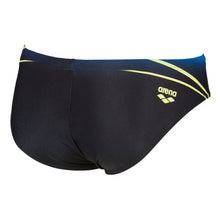 Load image into Gallery viewer, ONLY SIZE 34 - MEN'S ONE PLACED PRINT BRIEF - BLACK/BLUE - OntarioSwimHub