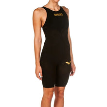 Load image into Gallery viewer, arena Race Suit for Women in Black - Women’s Powerskin Carbon Air2 Open-Back Kneeskin front right
