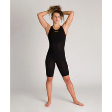 Load image into Gallery viewer, arena Race Suit for Women in Black - Women’s Powerskin Carbon Air2 Open-Back Kneeskin model full length