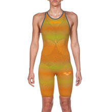 Load image into Gallery viewer, arena Race Suit for Women in Yellow & Orange - Women’s Powerskin Carbon Air2 Open-Back Kneeskin front