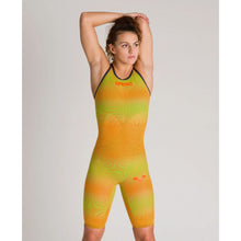 Load image into Gallery viewer, arena Race Suit for Women in Yellow & Orange - Women’s Powerskin Carbon Air2 Open-Back Kneeskin model front