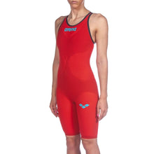 Load image into Gallery viewer, arena Race Suit for Women in Red - Women’s Powerskin Carbon Air2 Open-Back Kneeskin front left