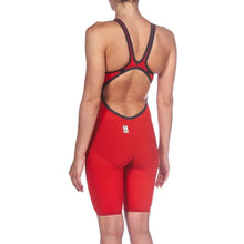 Load image into Gallery viewer, arena Race Suit for Women in Red - Women’s Powerskin Carbon Air2 Open-Back Kneeskin back left