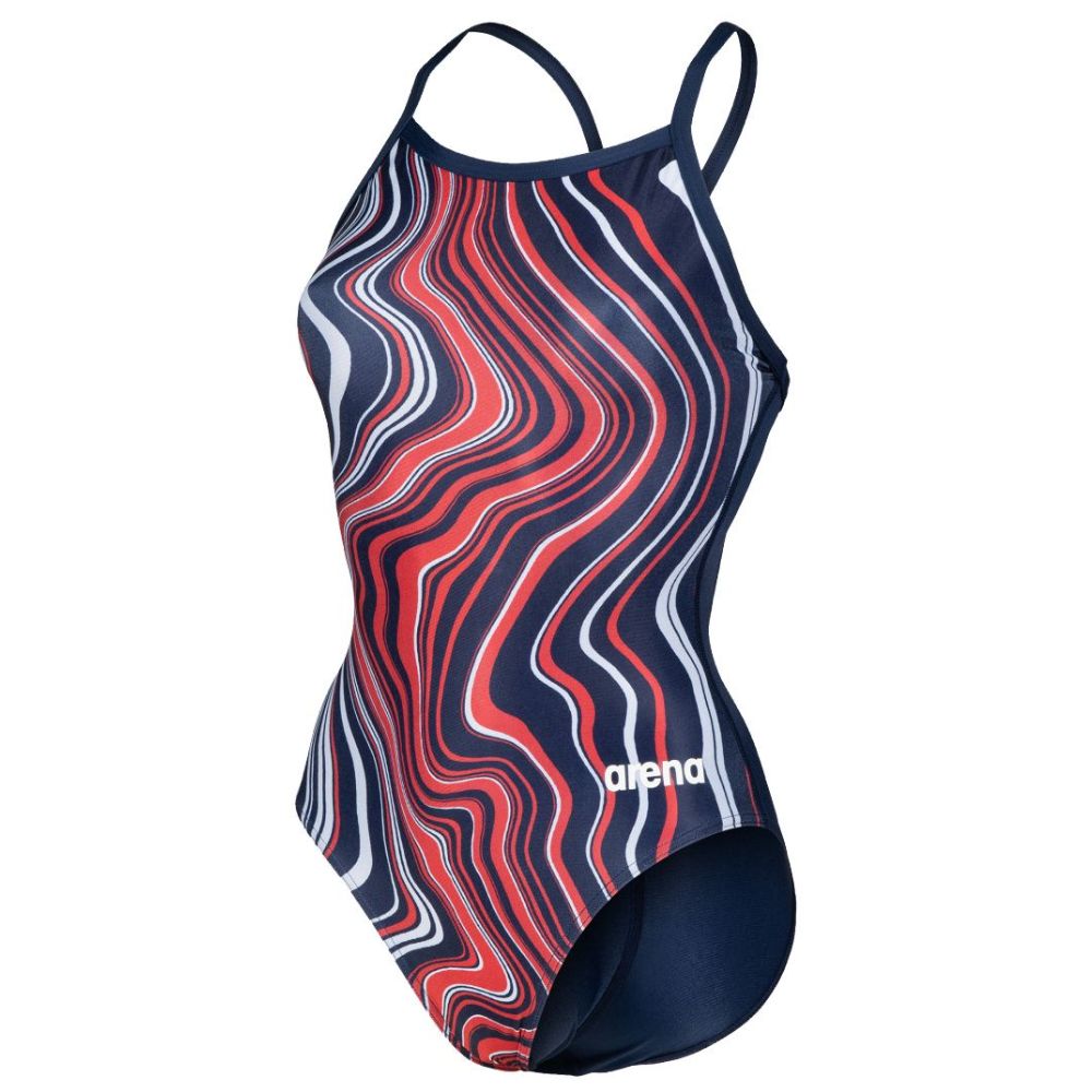 ARENA WOMEN'S MARBLED LIGHTDROP BACK ONE PIECE SWIMSUIT - NAVY/RED