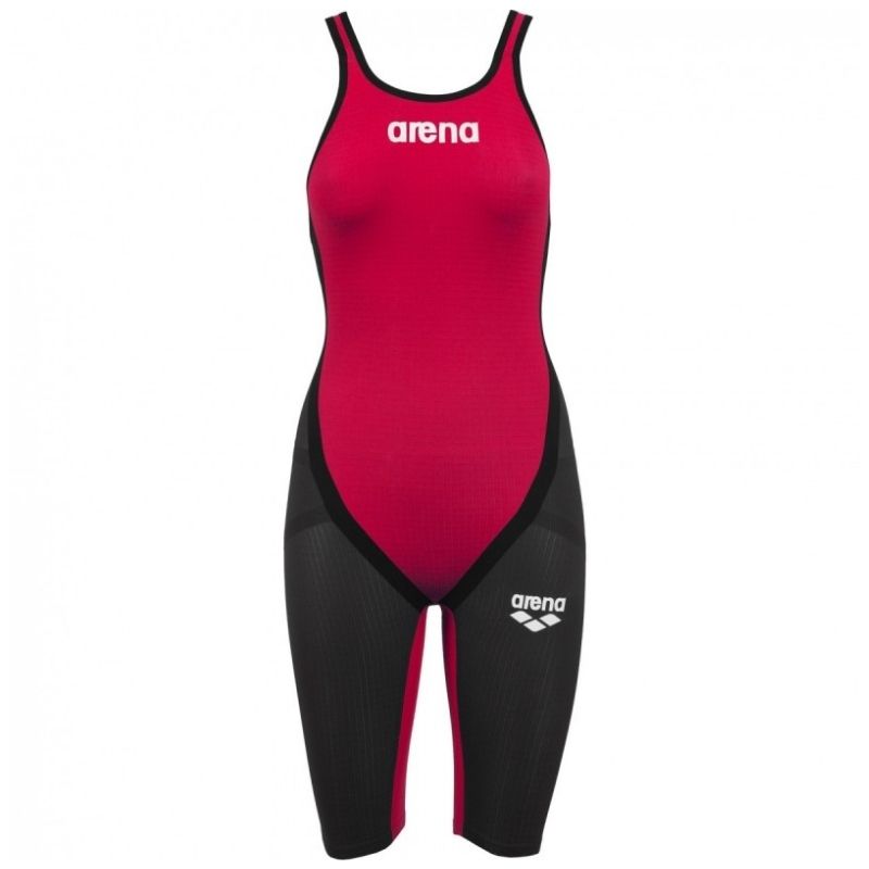 ARENA WOMEN'S POWERSKIN CARBON FLEX OPEN BACK DARK GREY/RED